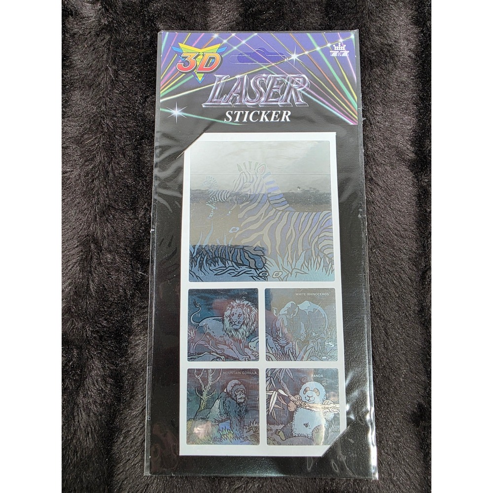 Vintage 1994 Adorn Gift 3D Laser Sticker Sheet Wild Animals Zebra Lion LAS-800